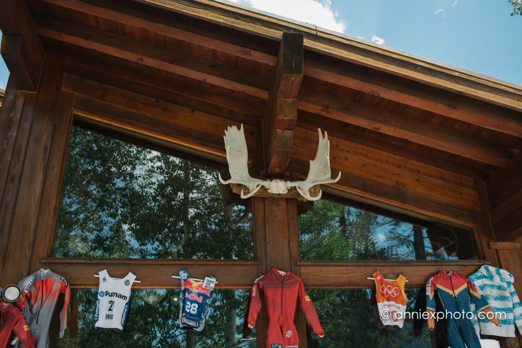 race jerseys hanging up on a house